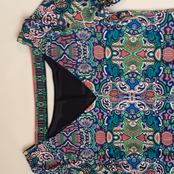 Laundry Shelli Segal LA Blue Bright Floral Shift Dress Cut Out Dopamine Large - Picture 5 of 8